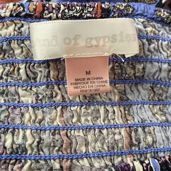 ❌SOLD❌Band of Gypsies Off Shoulder Patchwork Maxi Dress with Pockets💙💜🤍 - Picture 3 of 10